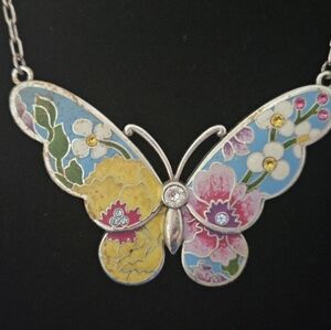 Bold Whimsical Brighton Blossom Hill Garden Buttetfuly Reversible Necklace